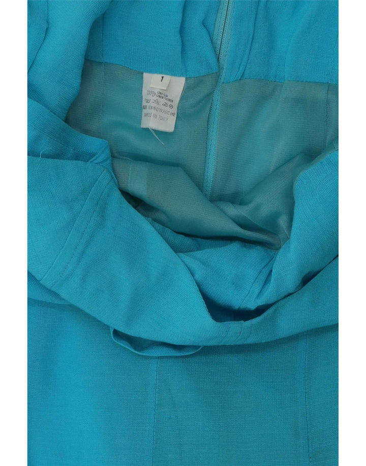 Macacão feminino vintage sem mangas UK 12 linho azul médio