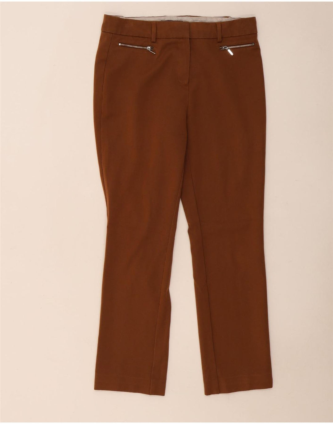 Calça feminina Marks & Spencer moderna slim casual W32 L28 marrom
