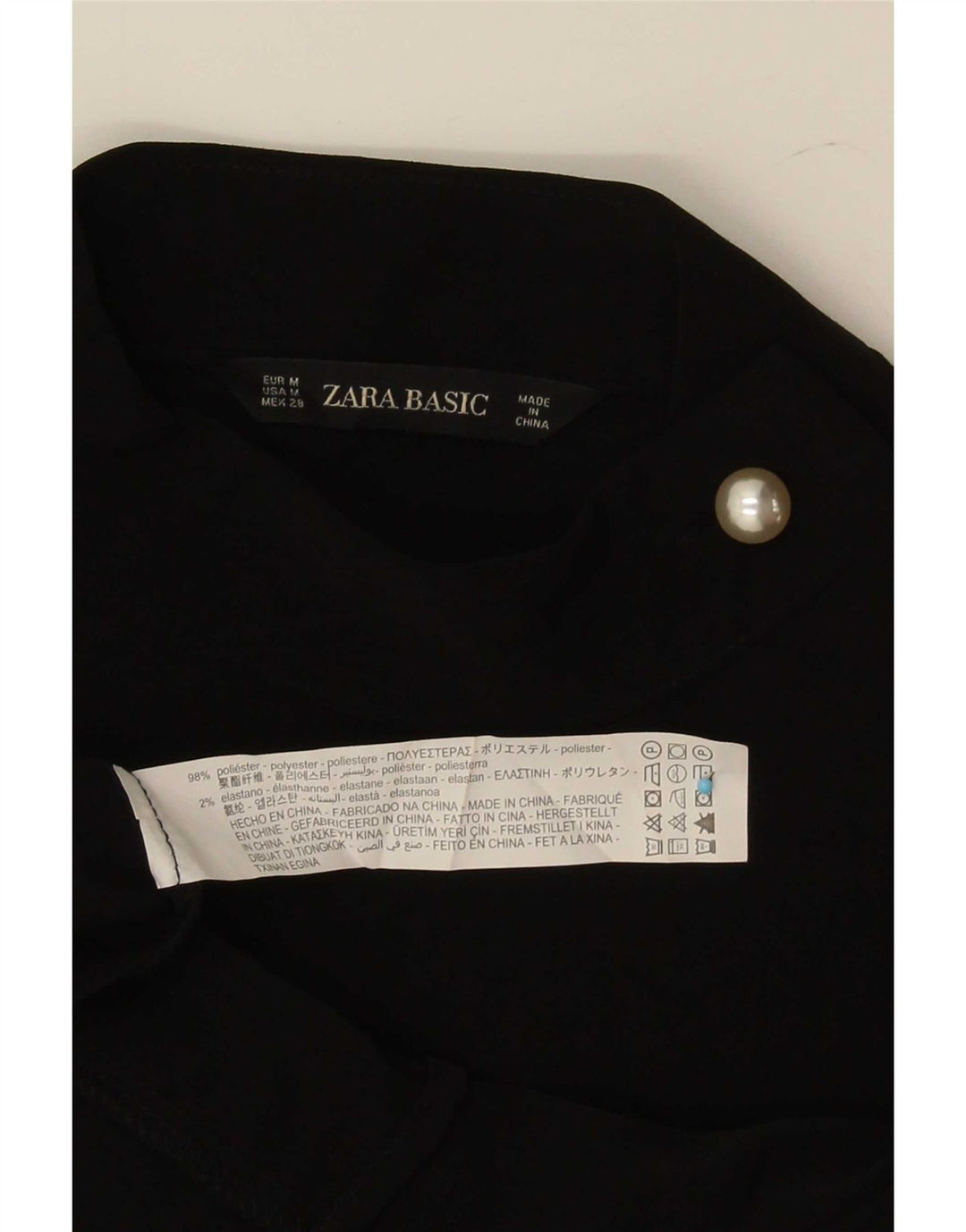 Blusa feminina de manga comprida Zara UK 14 poliéster preto médio
