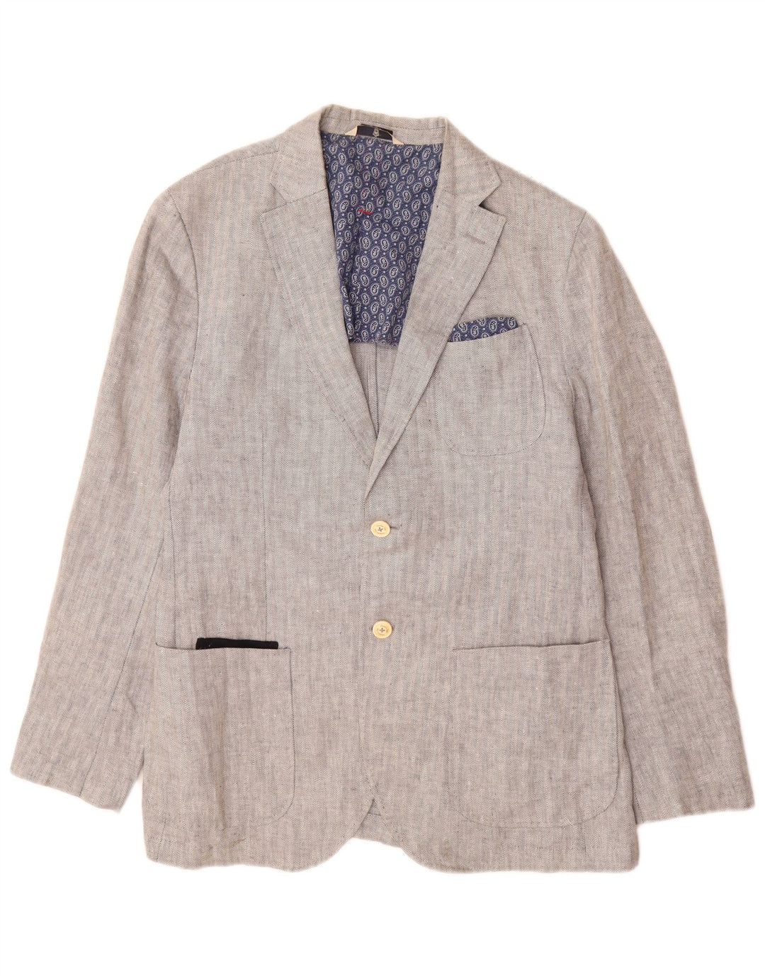 Jaqueta blazer masculina Massimo Dutti com 2 botões UE 52 grande espinha de peixe cinza