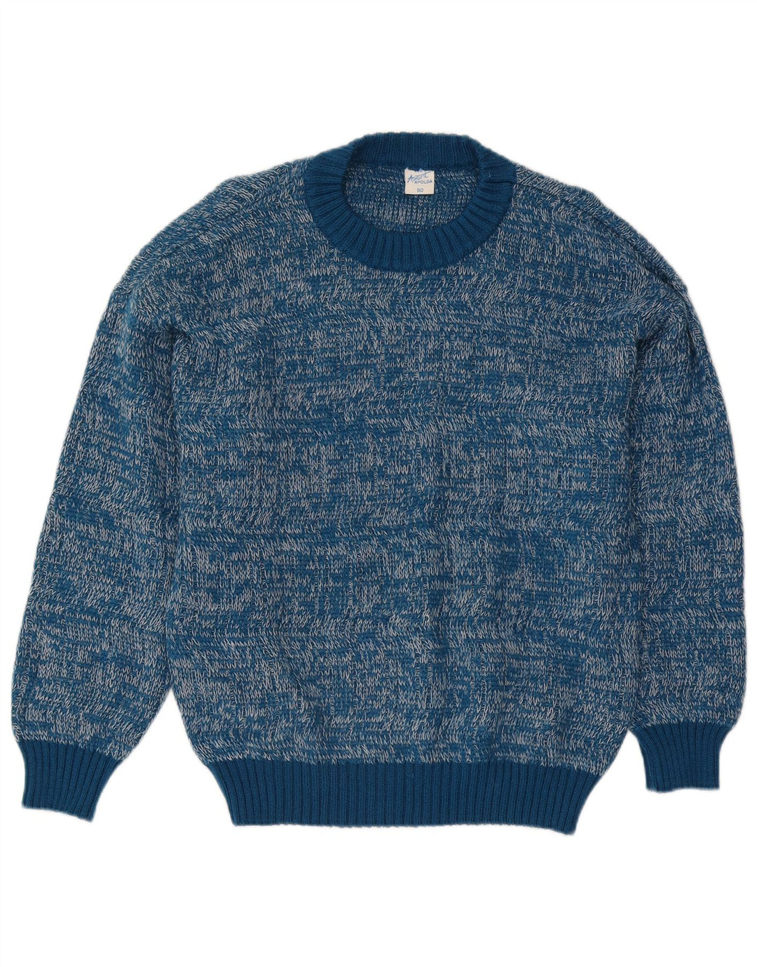 Suéter vintage masculino com gola redonda IT 50 médio azul manchado