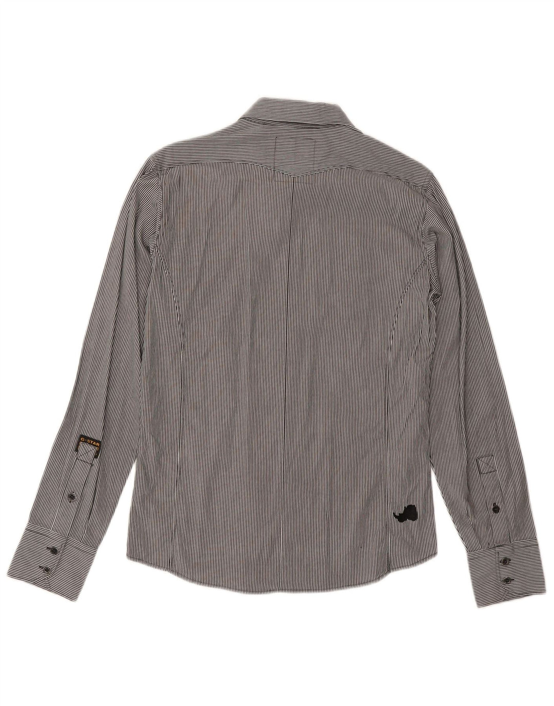 Camisa militar masculina G-Star pequena listrada cinza de algodão