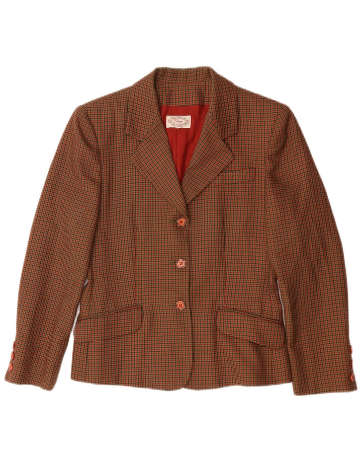 Jaqueta blazer feminina de 3 botões L'Equipe Reino Unido 14 médio marrom houndstooth