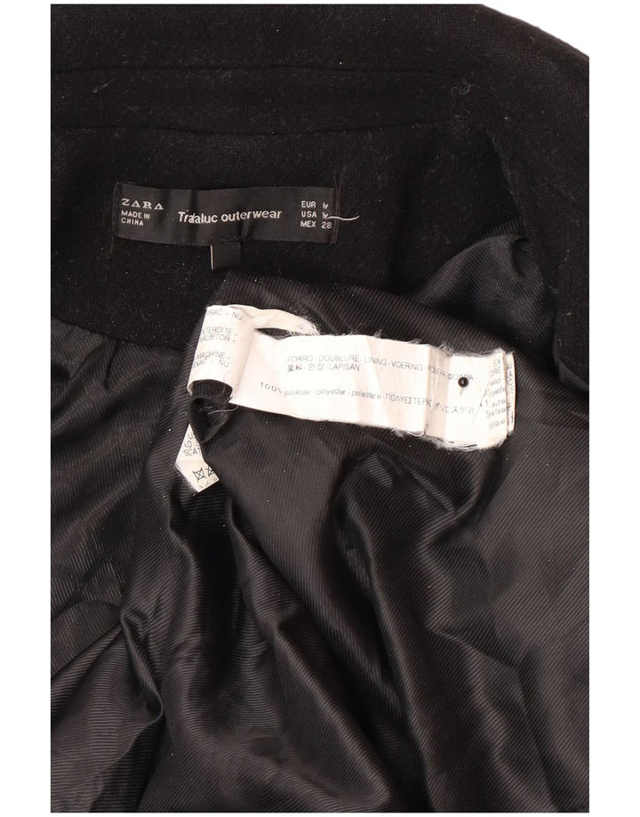 Casaco feminino Zara com peito duplo UK 12 poliéster preto médio