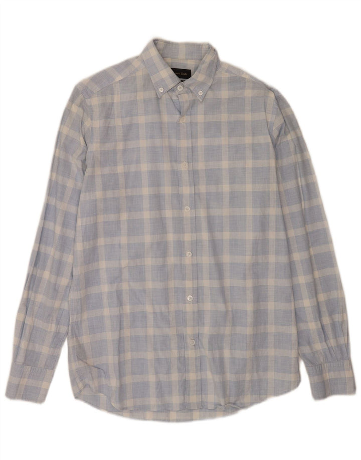 Camisa masculina Massimo Dutti de algodão xadrez azul médio