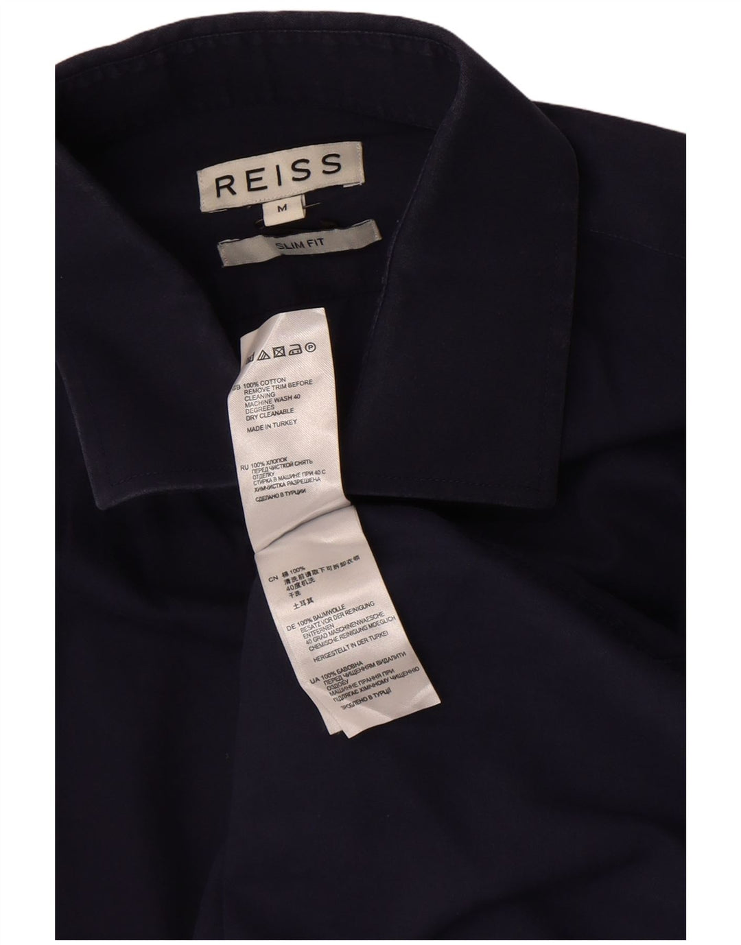 Camisa masculina Reiss Slim Fit médio algodão azul marinho