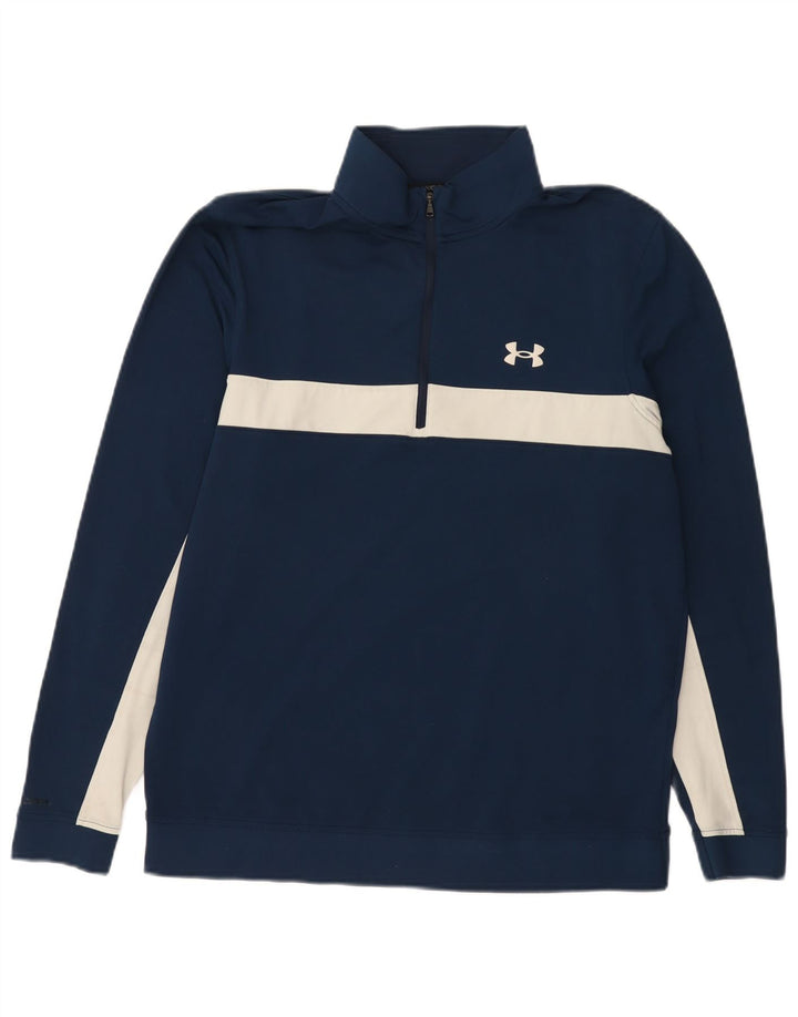 Moletom masculino UNDER ARMOUR com zíper e gola em bloco colorido azul marinho médio
