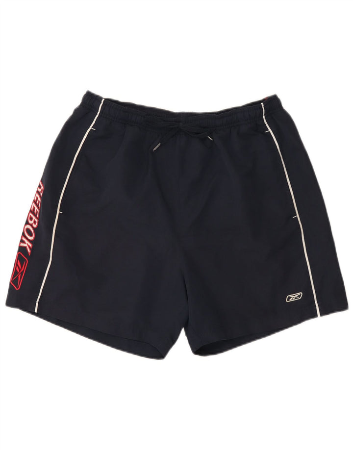 Shorts esportivos gráficos masculinos Reebok grandes poliéster azul marinho