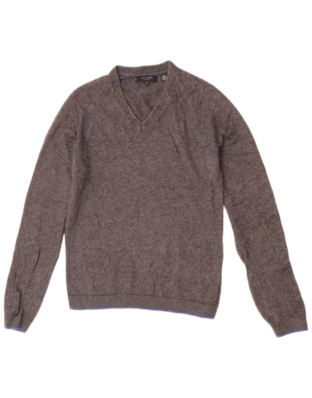 Suéter masculino Ted Baker com decote em V, tamanho 2, lã cinza pequena
