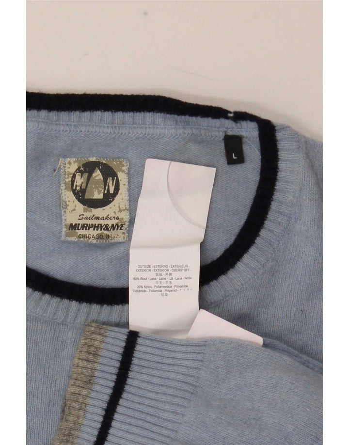 Murphy & Nye Suéter masculino com gola redonda, grande lã azul