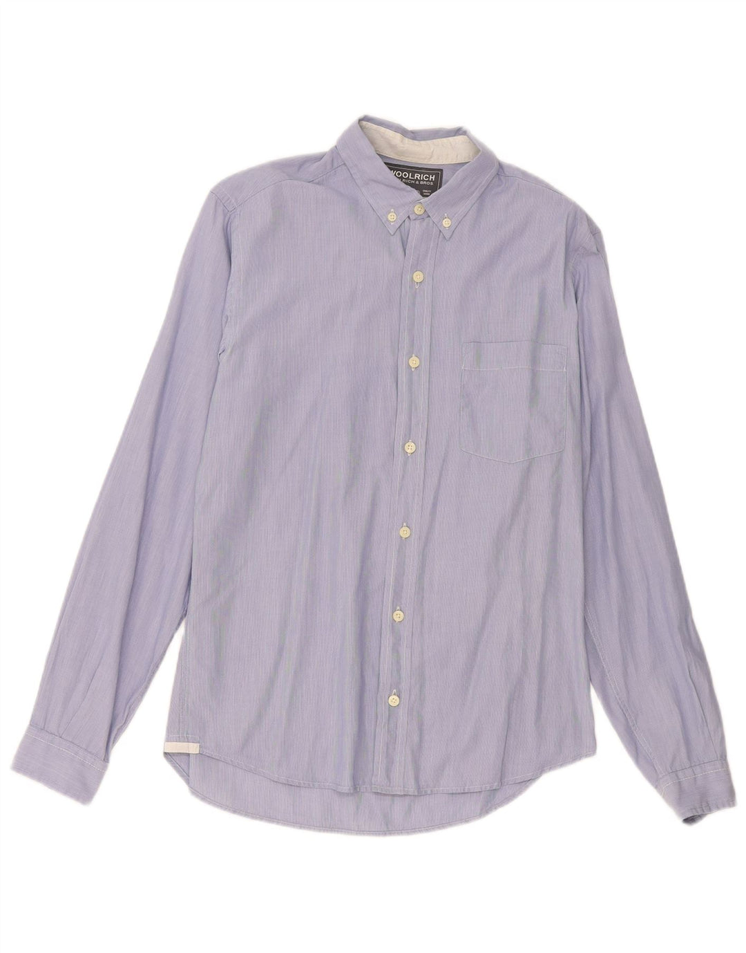 Camisa masculina Woolrich pequena listrada azul de algodão