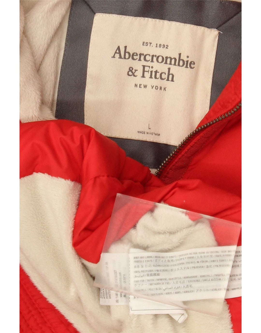 Jaqueta feminina acolchoada com capuz Abercrombie & Fitch Reino Unido 16 grande poliéster vermelho