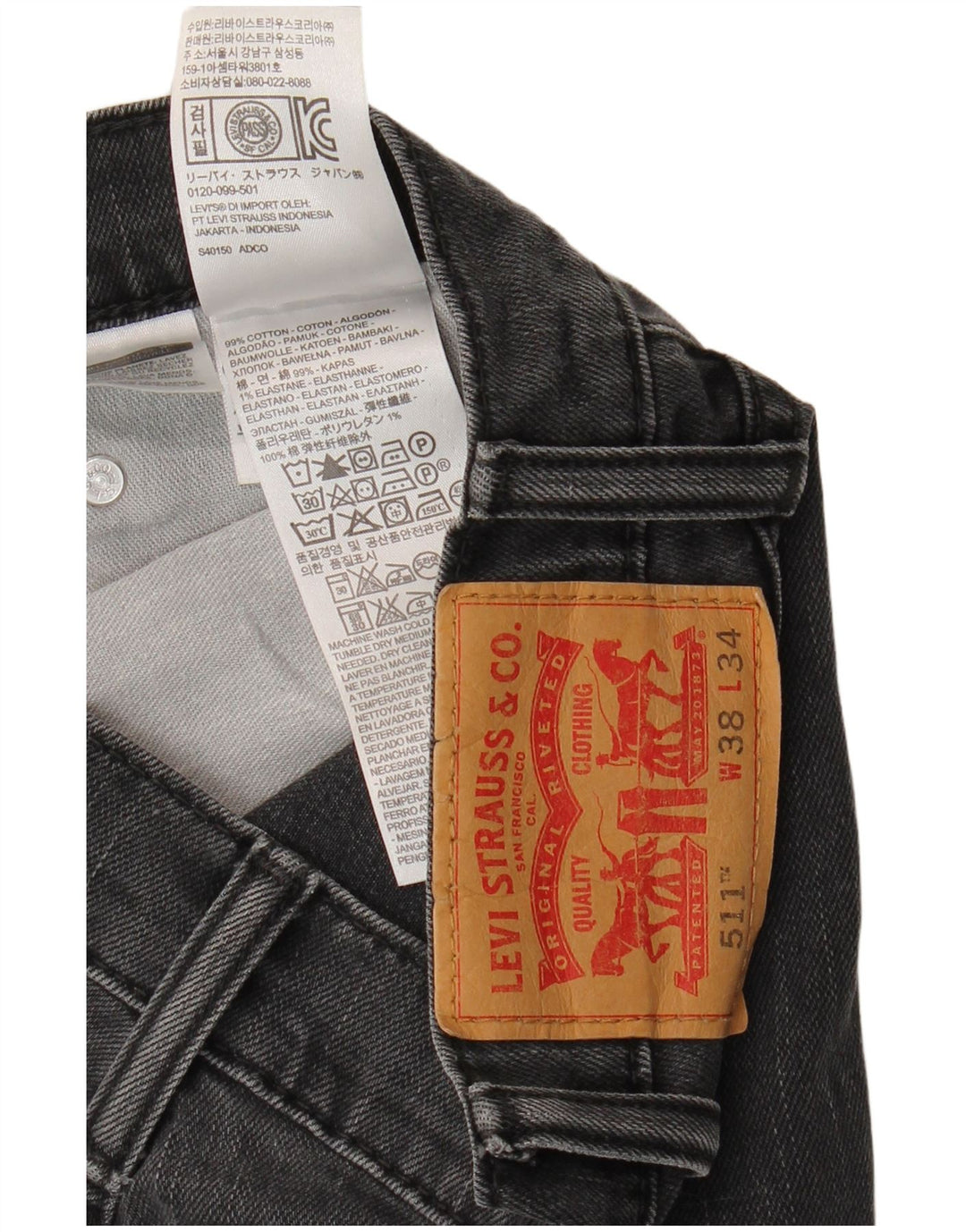 Levi's Masculino 511 Slim Jeans W38 L34 Algodão Preto