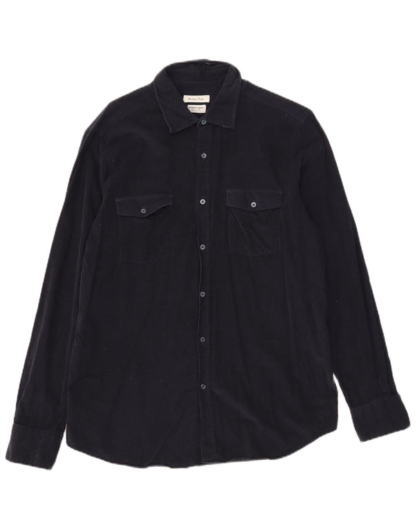 Camisa masculina de veludo Massimo Dutti grande algodão azul marinho
