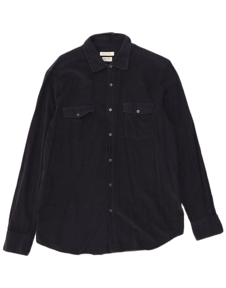 Camisa masculina de veludo Massimo Dutti grande algodão azul marinho
