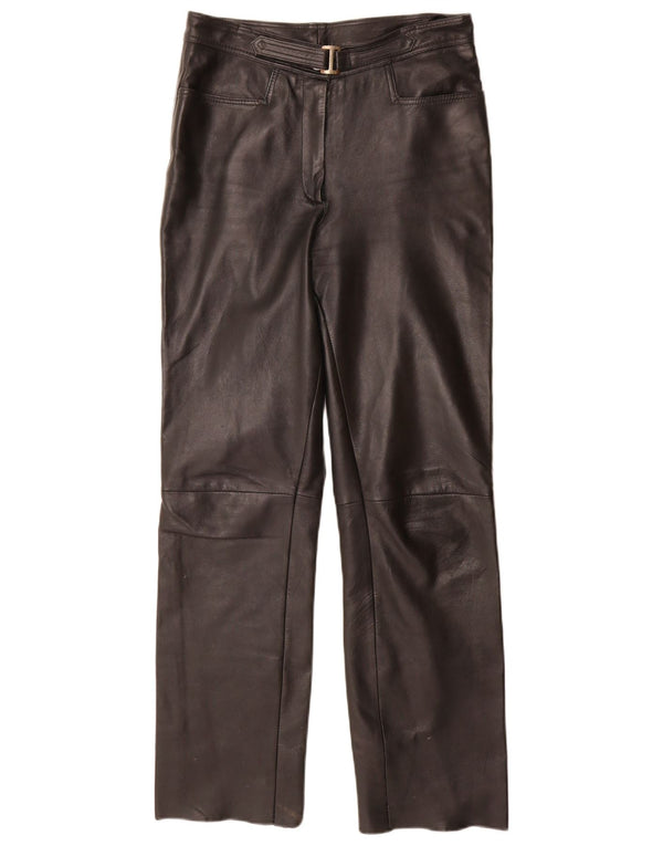 Vintage Womens Straight Leather Trousers UK 12 Medium W30 L32 Black