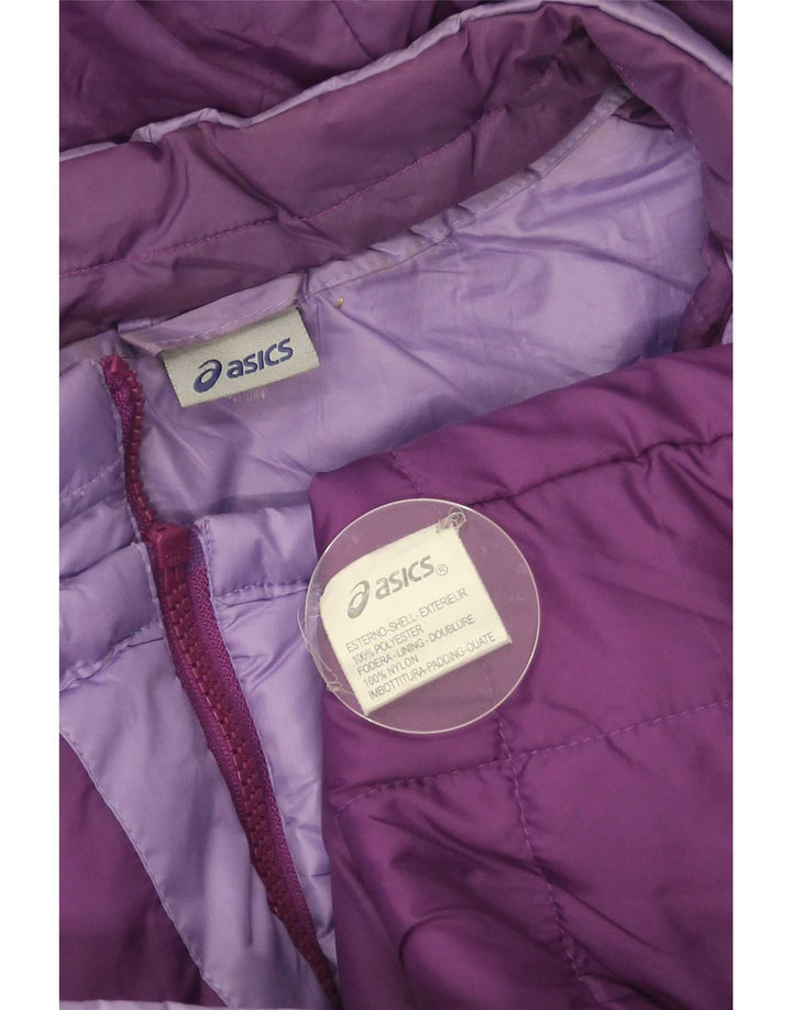 Jaqueta acolchoada com capuz feminina Asics UK 10 poliéster roxo pequeno