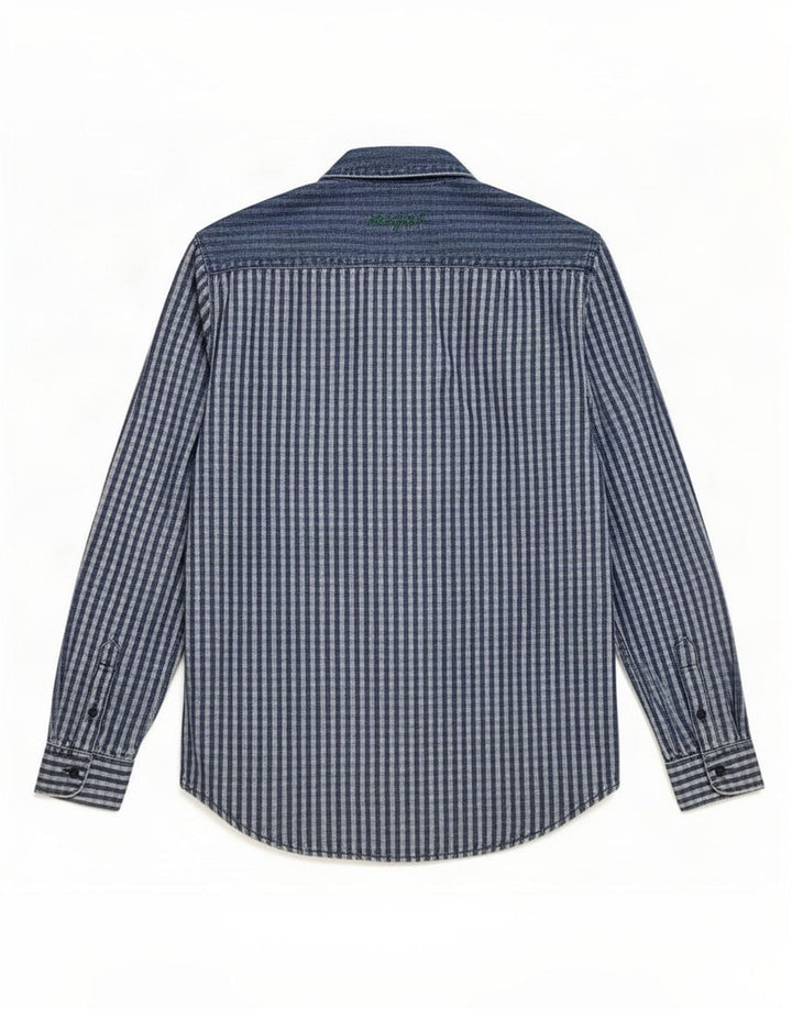 Camisa masculina Desigual grande algodão patchwork azul marinho