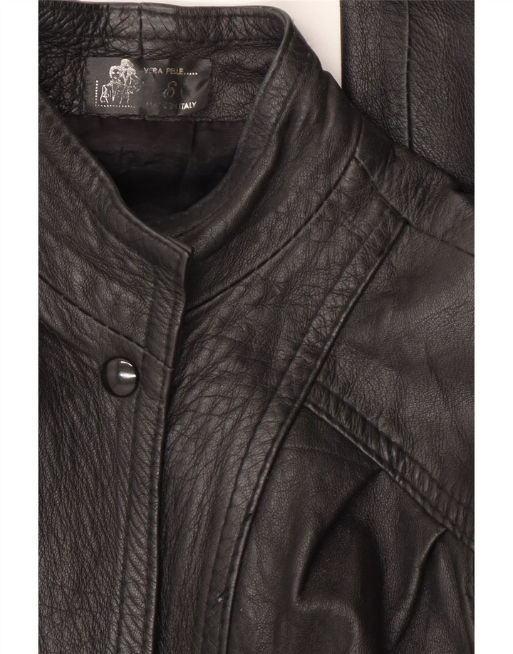 Jaqueta de couro feminina vintage Reino Unido 14 couro preto médio