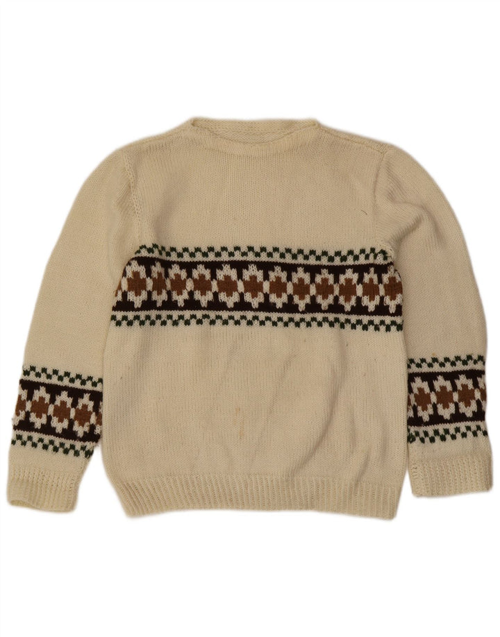 Suéter vintage masculino com gola redonda, pequeno off white Fair Isle
