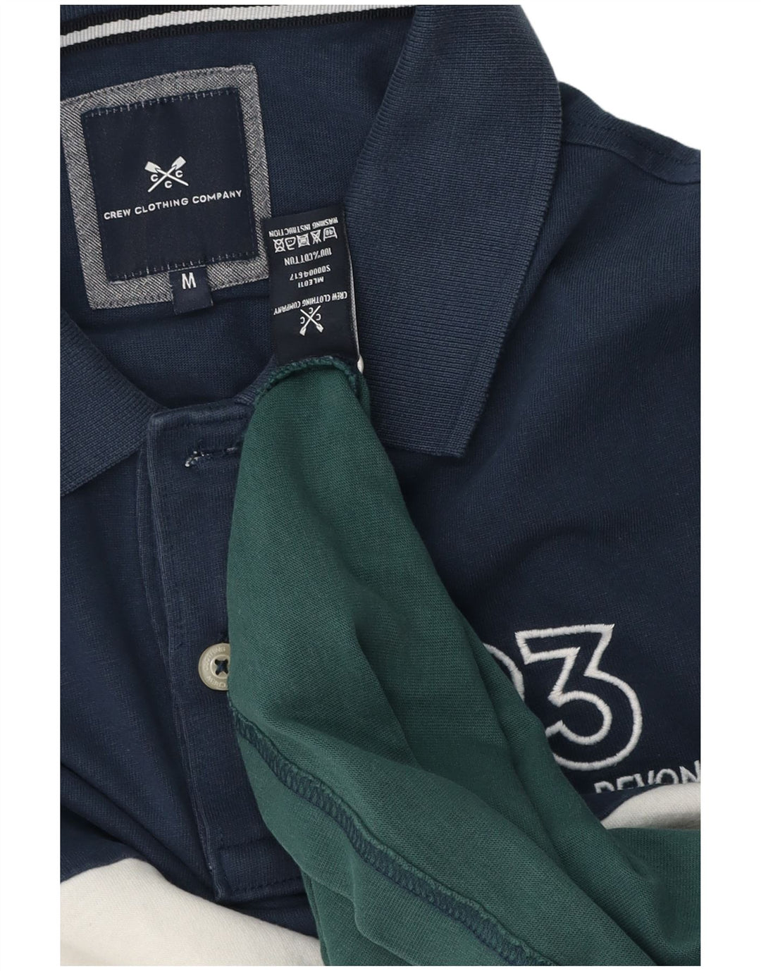 Camisa polo masculina Crew Clothing azul médio algodão colorblock