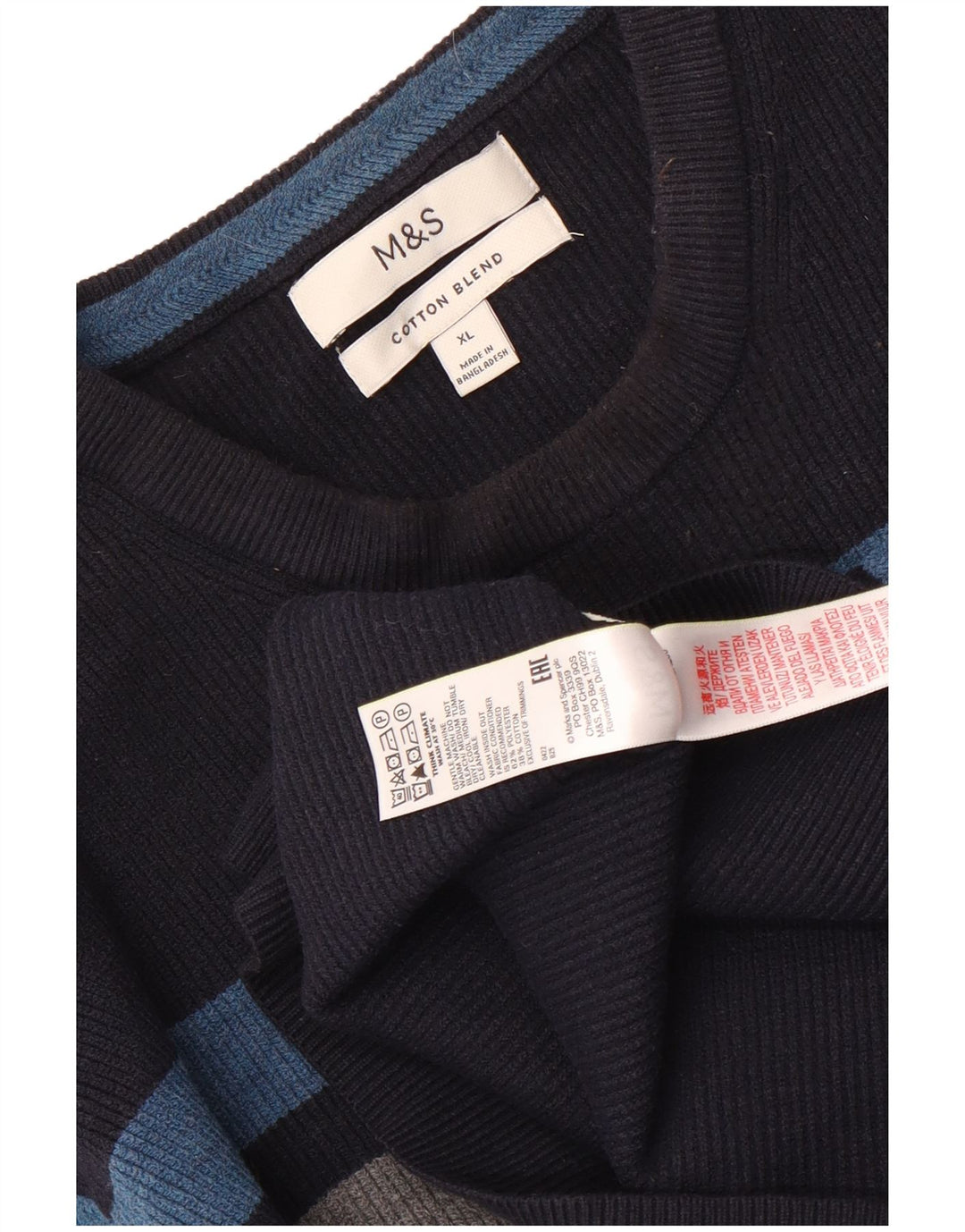 Suéter masculino Marks & Spencer com gola redonda XL listrado azul marinho