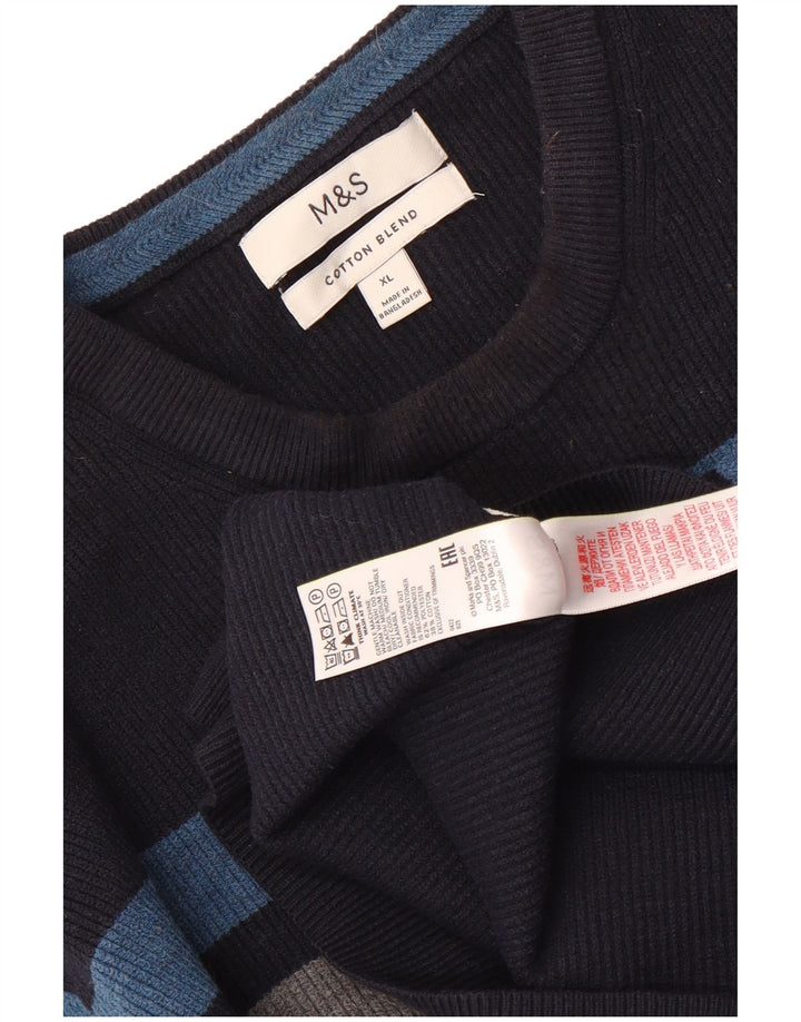 Suéter masculino Marks & Spencer com gola redonda XL listrado azul marinho