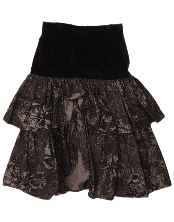 Saia feminina vintage em camadas IT 44 médio W29 algodão paisley preto