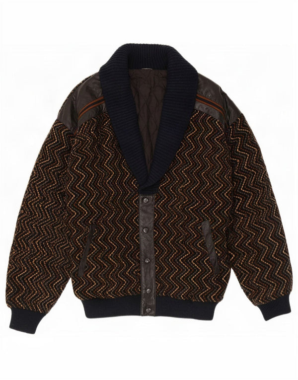 Vintage Mens Knit Bomber Jacket UK 42 XL Brown Chevron