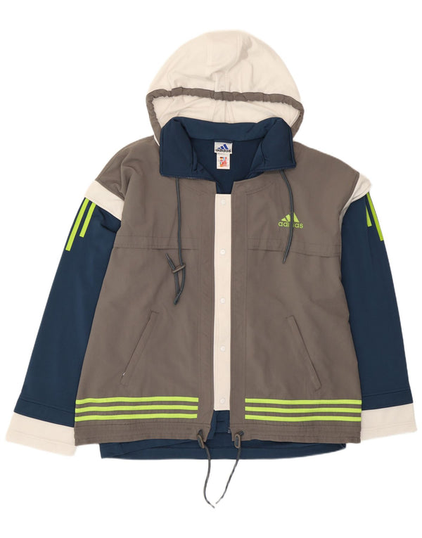 Adidas Mens Hooded Tracksuit Top Jacket UK 42/44 Grande Cinza Colourblock