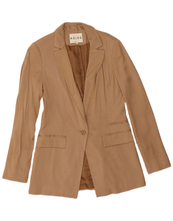 Jaqueta Blazer Feminina Reiss com 1 Botão Reino Unido 10 Viscose Bege Pequena