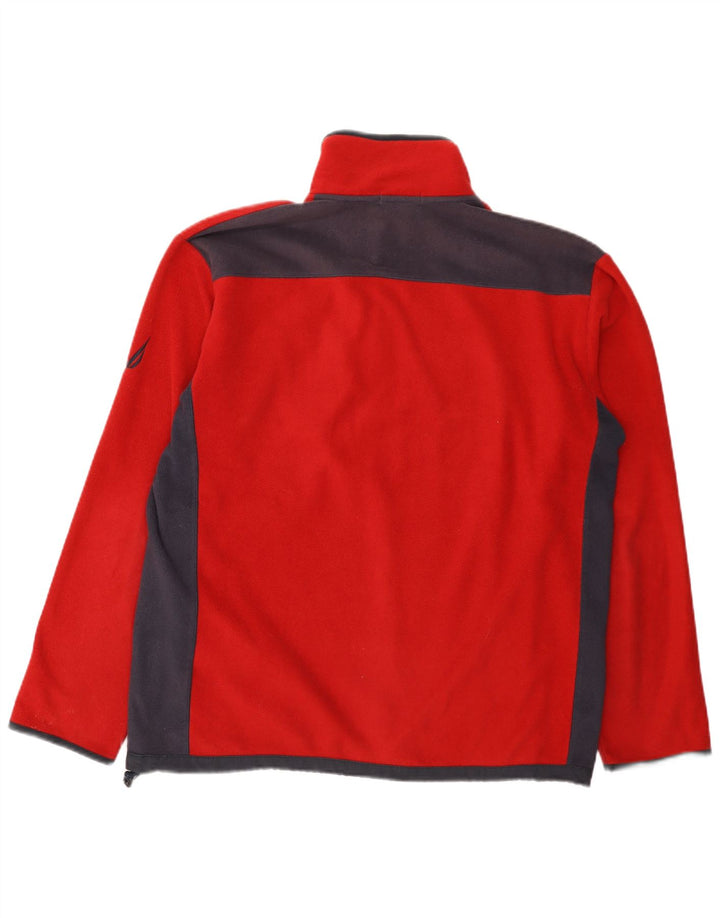 Suéter de lã masculino Nautica com zíper e gola grande em poliéster vermelho colorblock