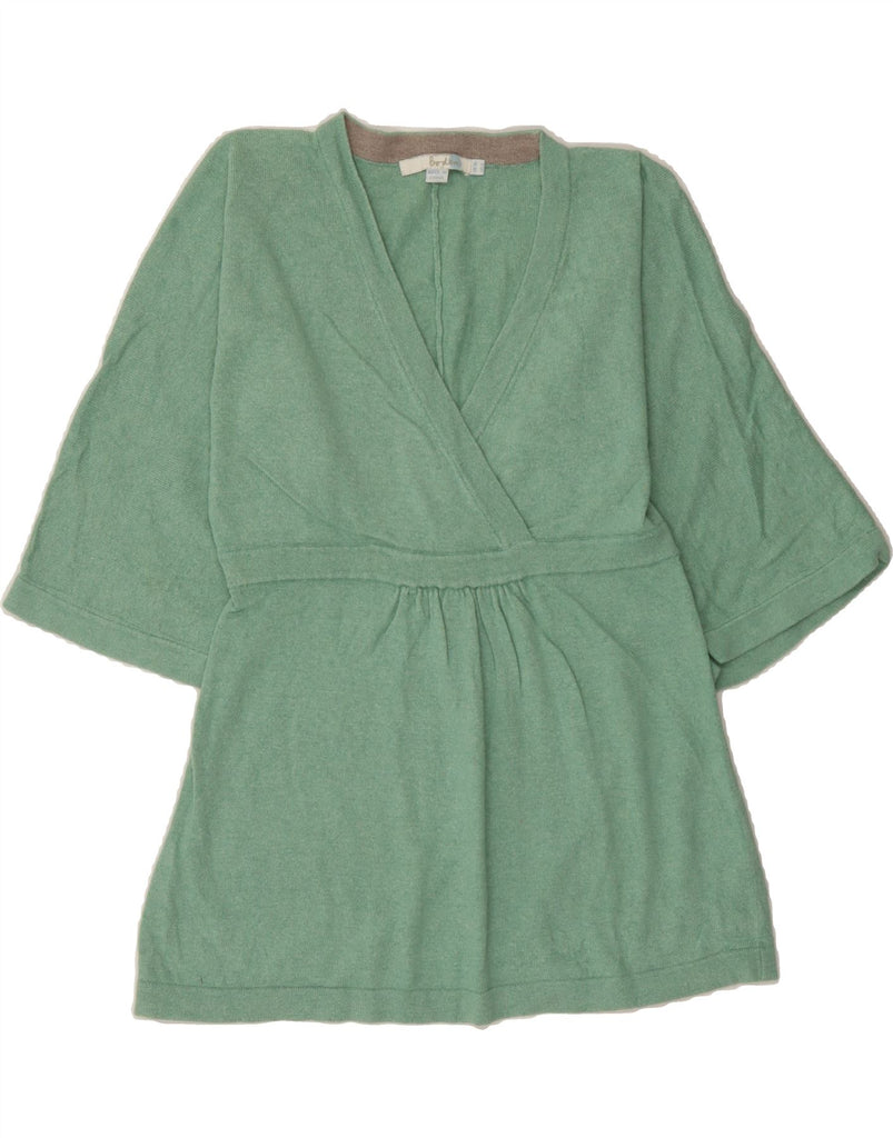 BODEN Womens 3/4 Sleeve V-Neck Jumper Sweater UK 10 Small  Green Cotton Vintage Boden and Second-Hand Boden from Messina Hembry 