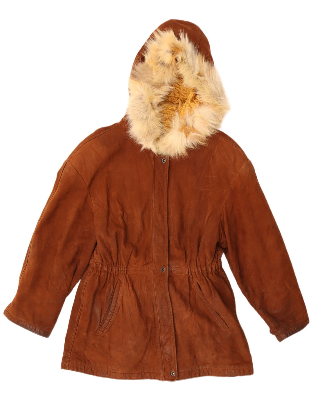 Jaqueta parka feminina vintage de camurça com capuz IT 42 marrom médio