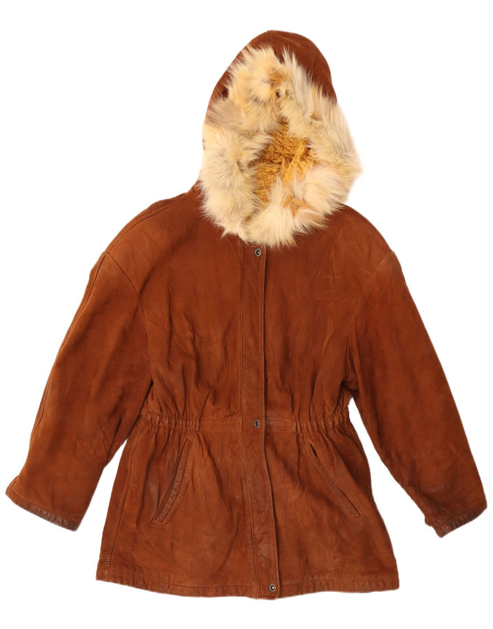 Jaqueta parka feminina vintage de camurça com capuz IT 42 marrom médio