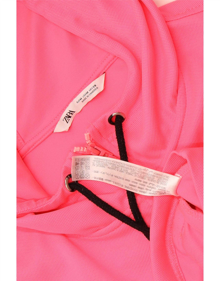Zara Suéter feminino com capuz e zíper oversized UK 14 poliéster rosa médio