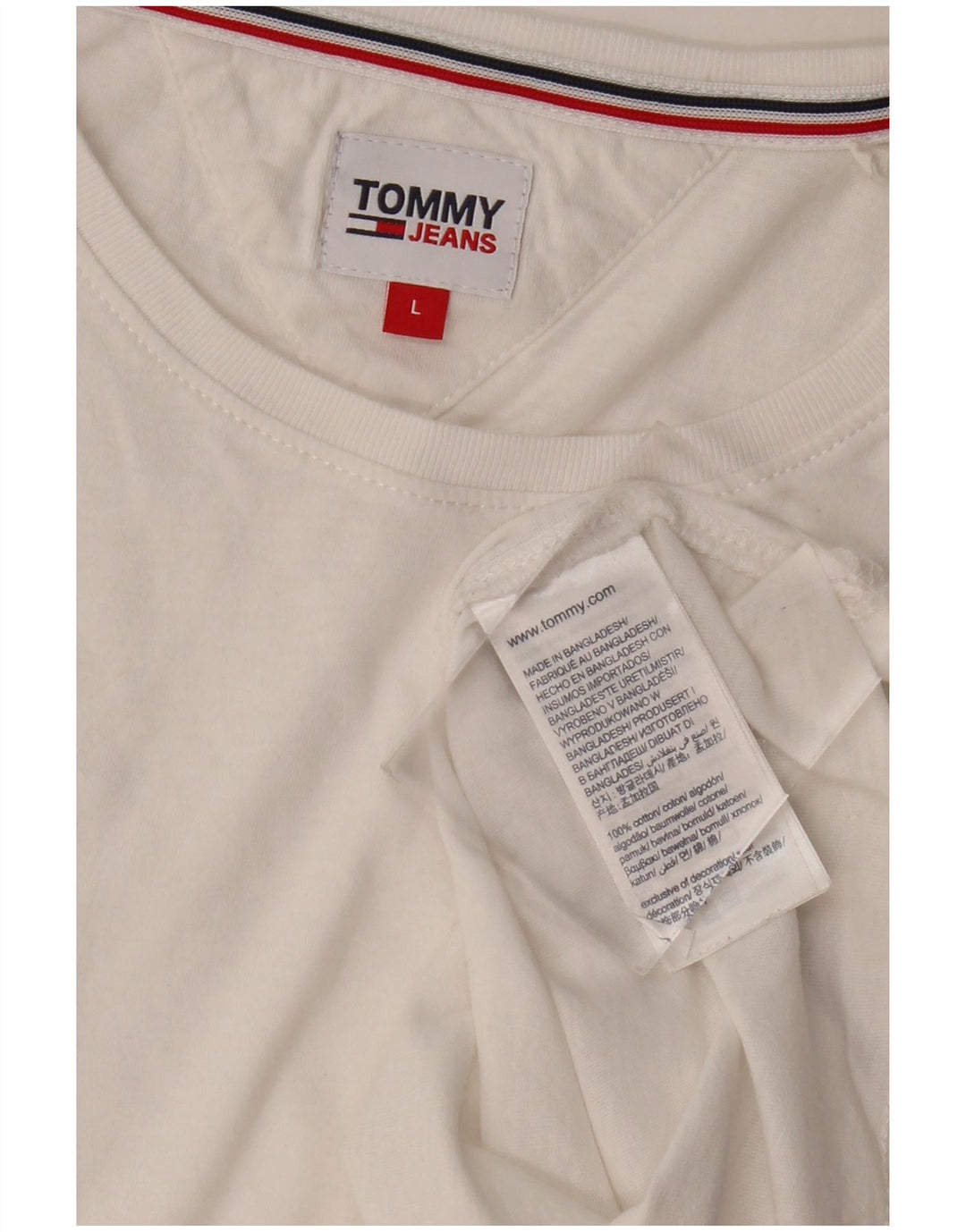 TOMMY HILFIGER Womens T-Shirt Top UK 14 Large White Cotton Vintage Tommy Hilfiger and Second-Hand Tommy Hilfiger from Messina Hembry 