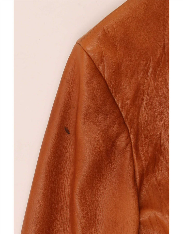 Jaqueta blazer feminina de couro com 3 botões Atos Lombardini IT 46 grande marrom