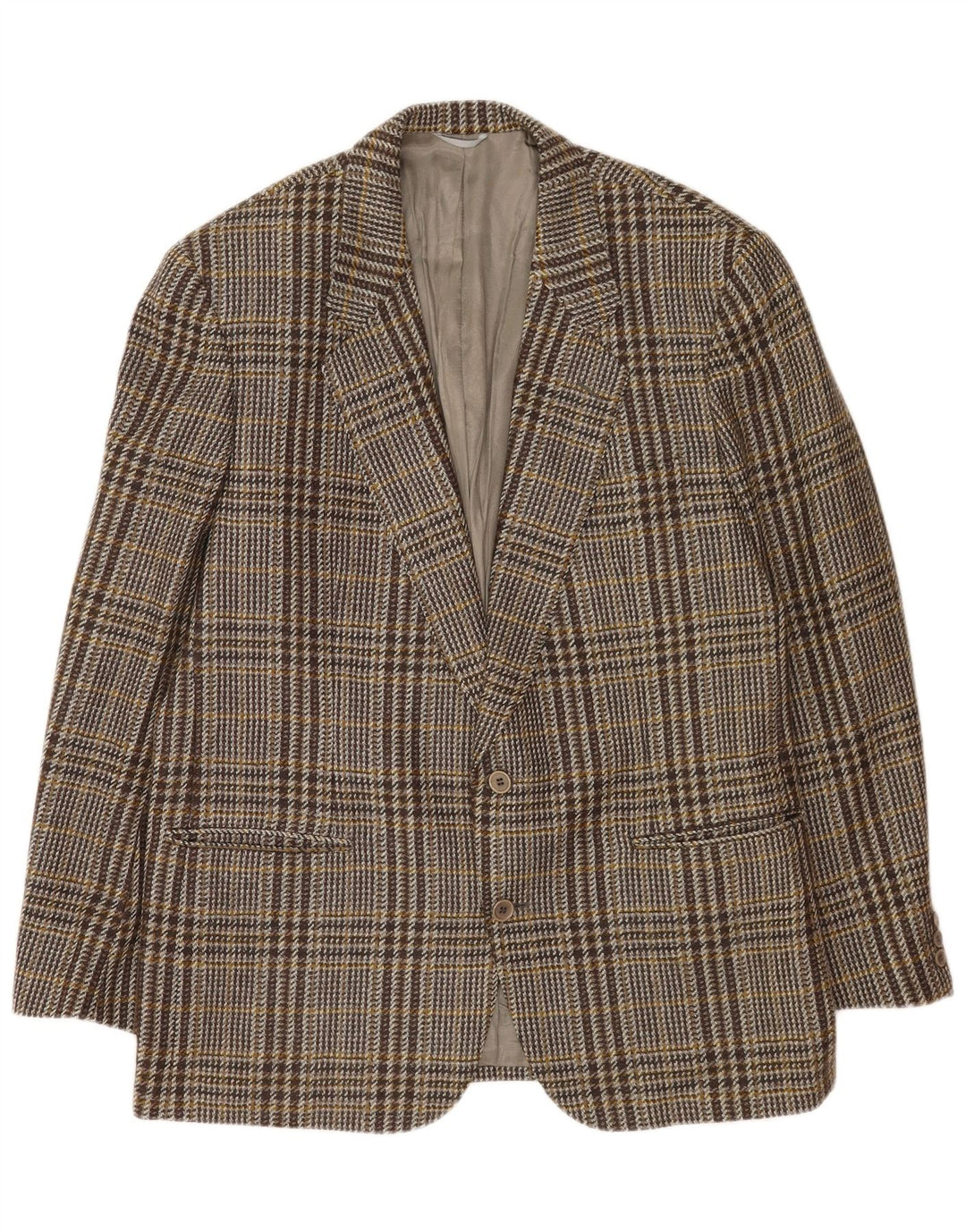 Jaqueta blazer masculina Yves Saint Laurent com 2 botões IT 54 2XL lã xadrez cinza