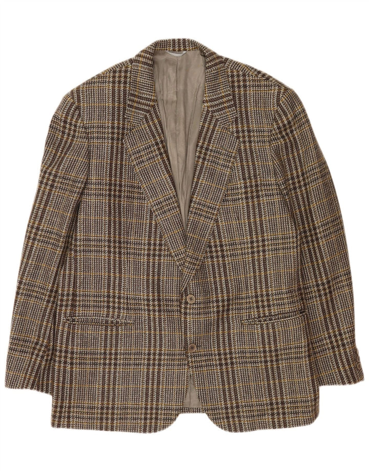 Jaqueta blazer masculina Yves Saint Laurent com 2 botões IT 54 2XL lã xadrez cinza