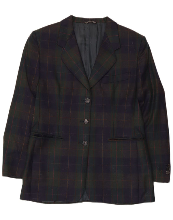 Jaqueta blazer vintage feminina com 3 botões Reino Unido 14 xadrez médio multicolorido