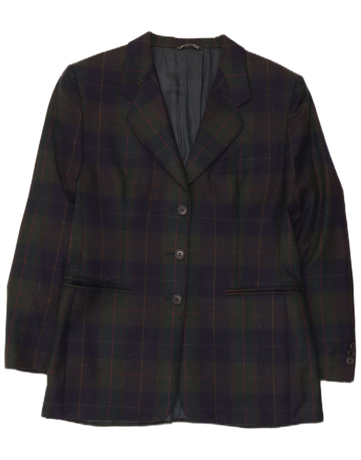 Jaqueta blazer vintage feminina com 3 botões Reino Unido 14 xadrez médio multicolorido