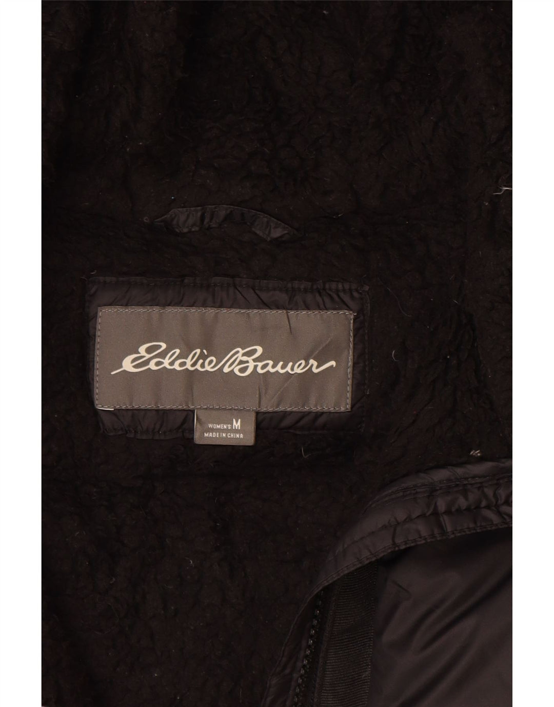 Jaqueta feminina acolchoada com capuz Eddie Bauer Reino Unido 14 nylon preto médio