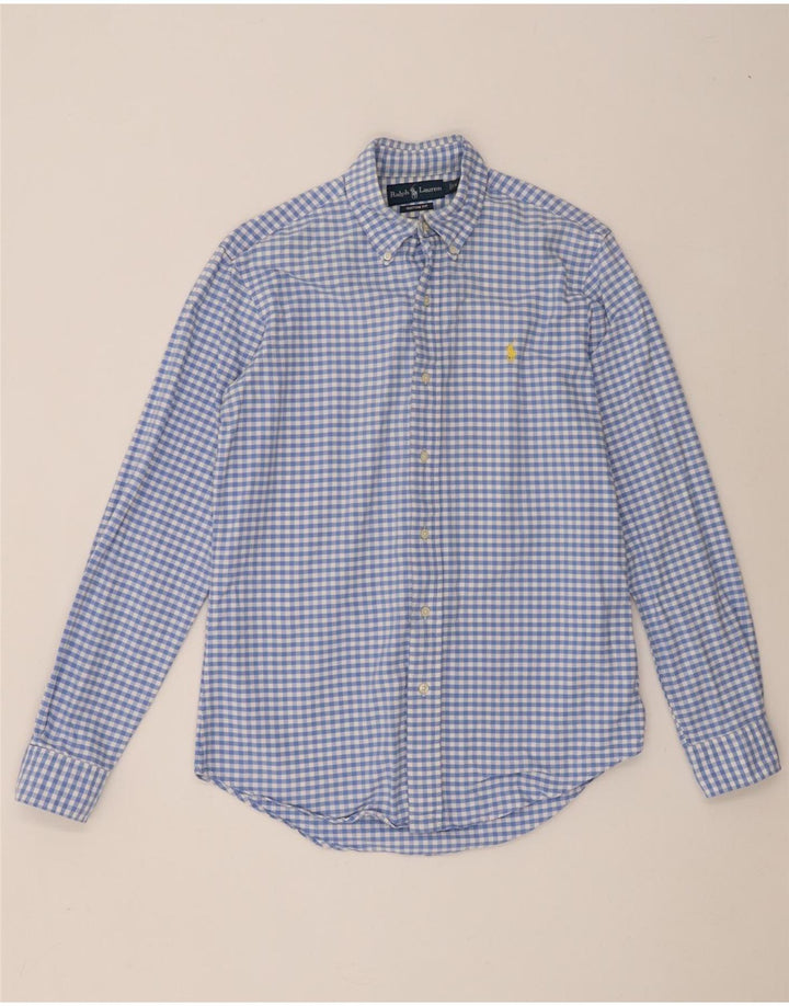Camisa masculina Ralph Lauren com ajuste personalizado, algodão guingão azul pequeno