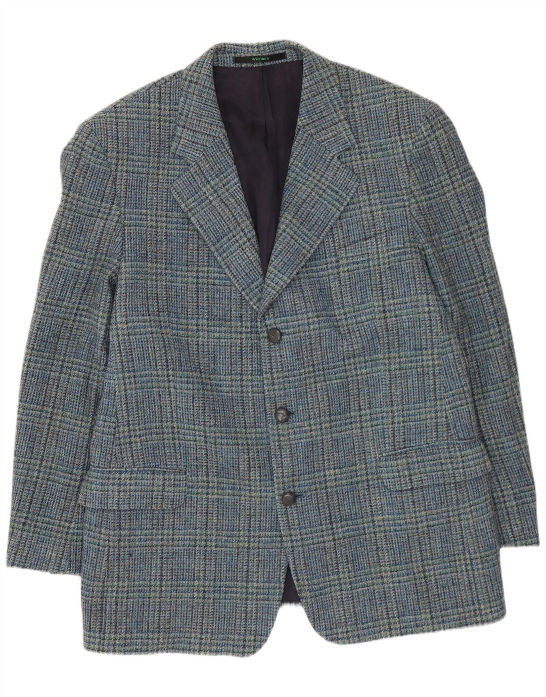Jaqueta blazer masculina WESTBURY com 3 botões UK 54 2XL azul houndstooth lã