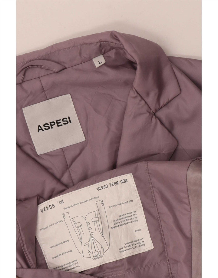 Jaqueta blazer acolchoada feminina Aspesi com 3 botões Reino Unido 14 grande roxo nylon