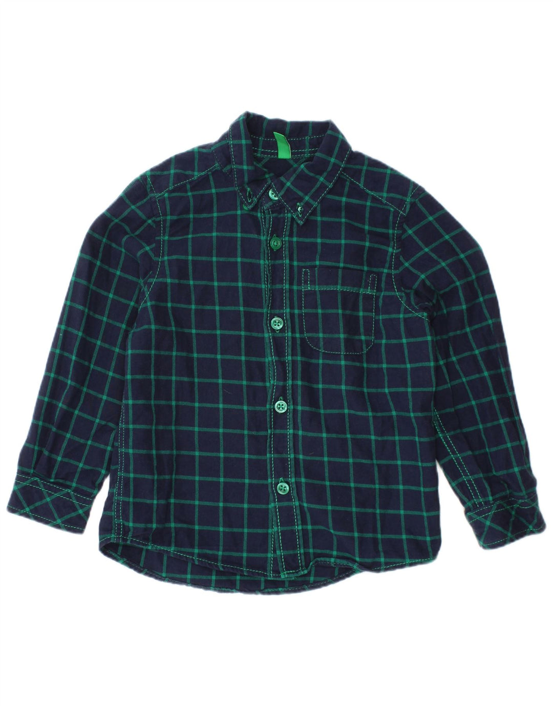 Camisa de flanela BENETTON para bebê menino 18-24 meses algodão xadrez azul marinho