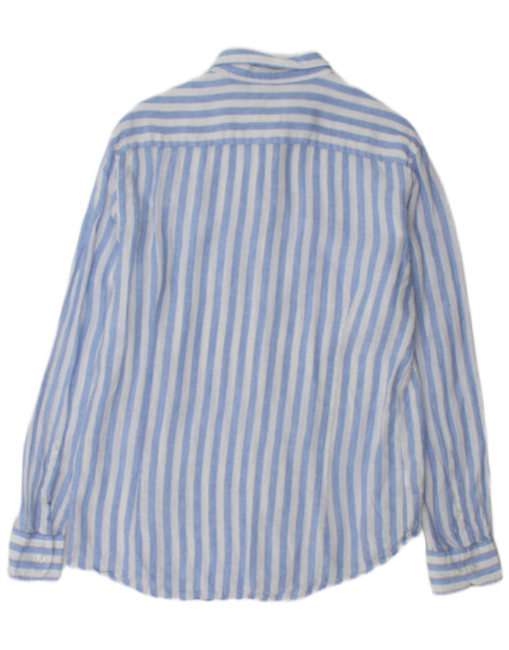 Camisa masculina Massimo Dutti grande linho listrado azul