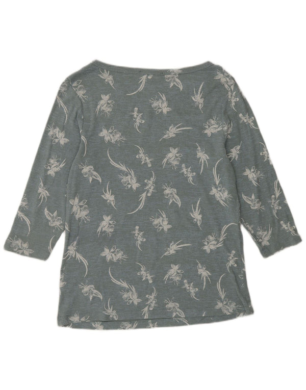 Top feminino Marks & Spencer manga 3/4 Reino Unido 16 grande algodão floral azul