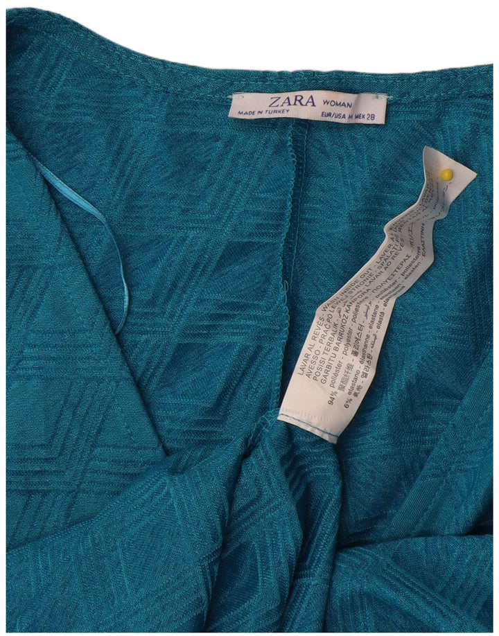 Vestido feminino Zara Batwing A-Line UK 12 poliéster geométrico azul médio